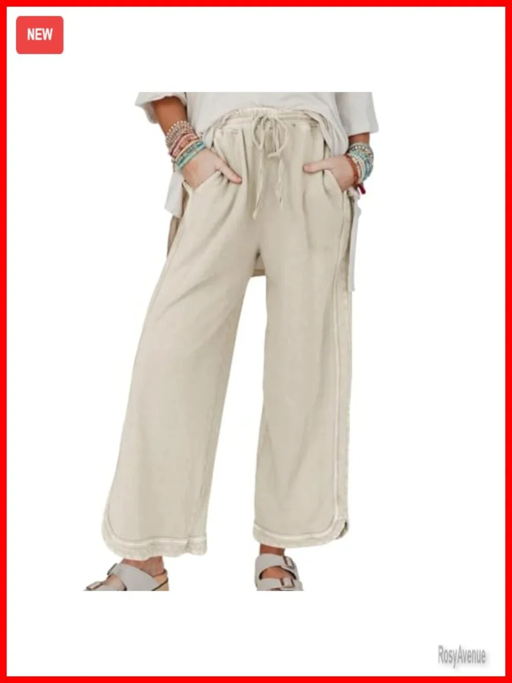 Cotton Blend Capri Palazzo Pants Drawstring Wide Leg Lounge Athletic Pants